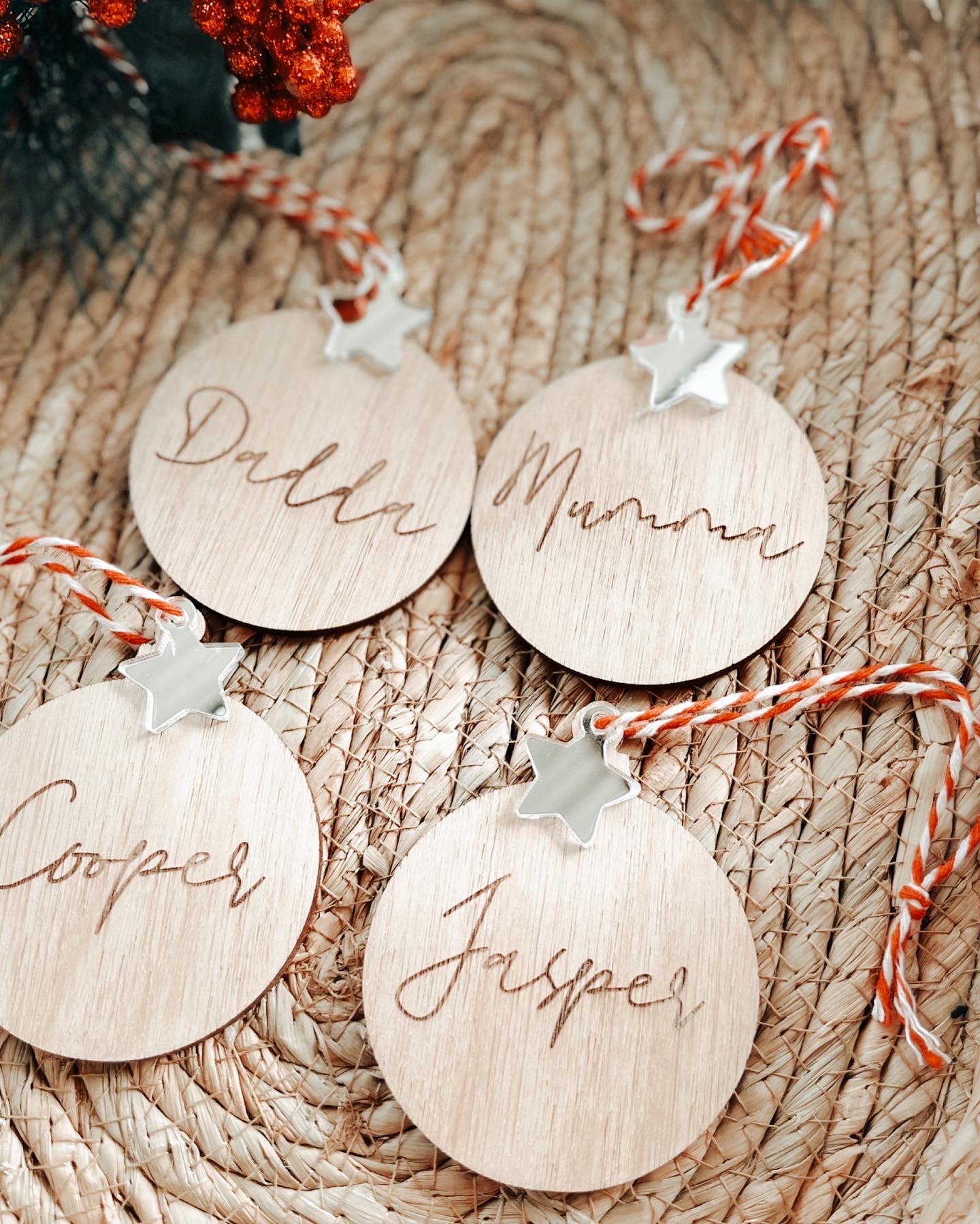 Wood Baubles With Star - Reardon's Woodshop